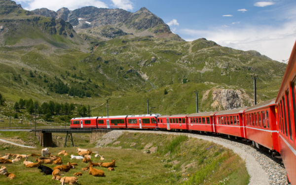 Hand your Ticket out! Tour on the Bernina Express red train!